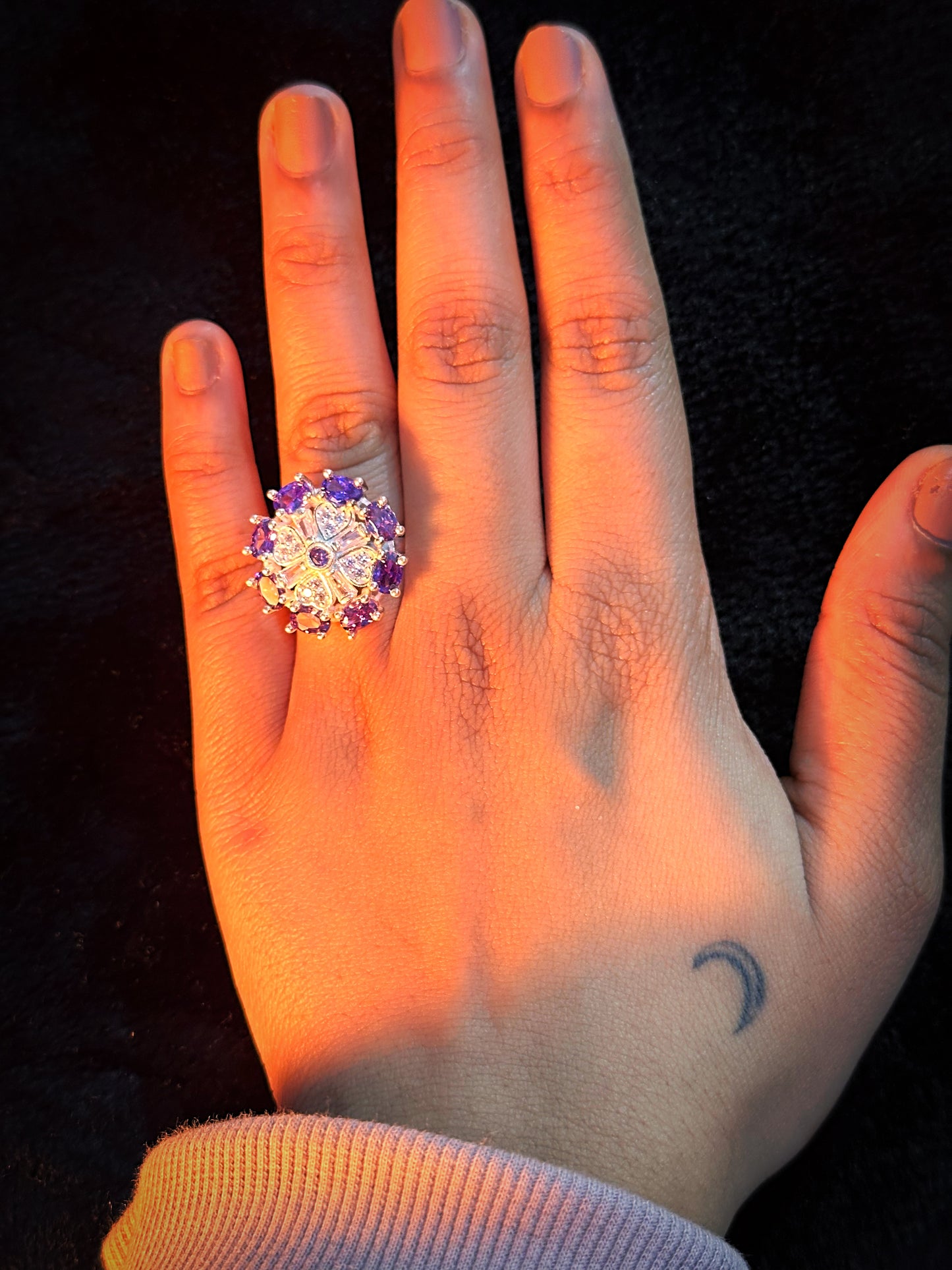 Purple Shine Stone Sparkle Silver Adjustable Ring