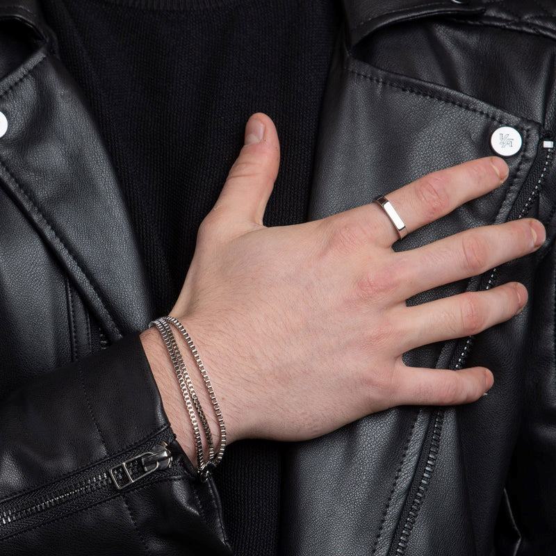 Triple Layer Silver Box Bracelet For Men
