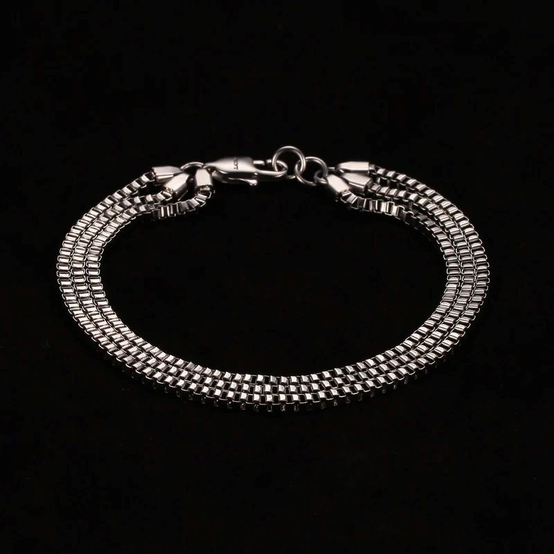 Triple Layer Silver Box Bracelet For Men