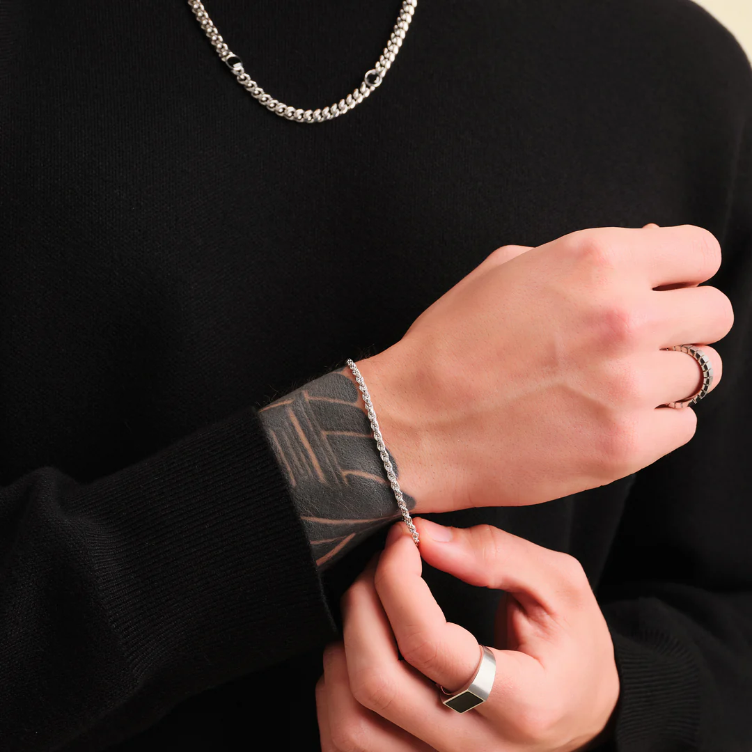 Thin silver mens bracelet deals