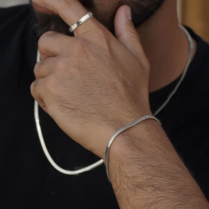 Herringbone Silver Bracelet for men