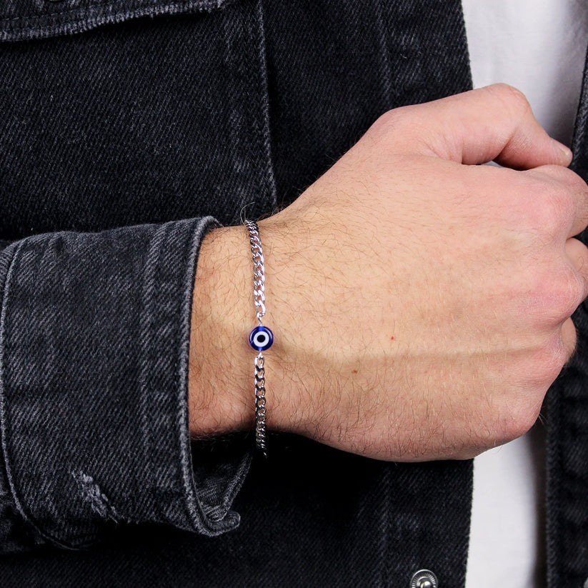 Silver Evil Eye Bracelet for Men