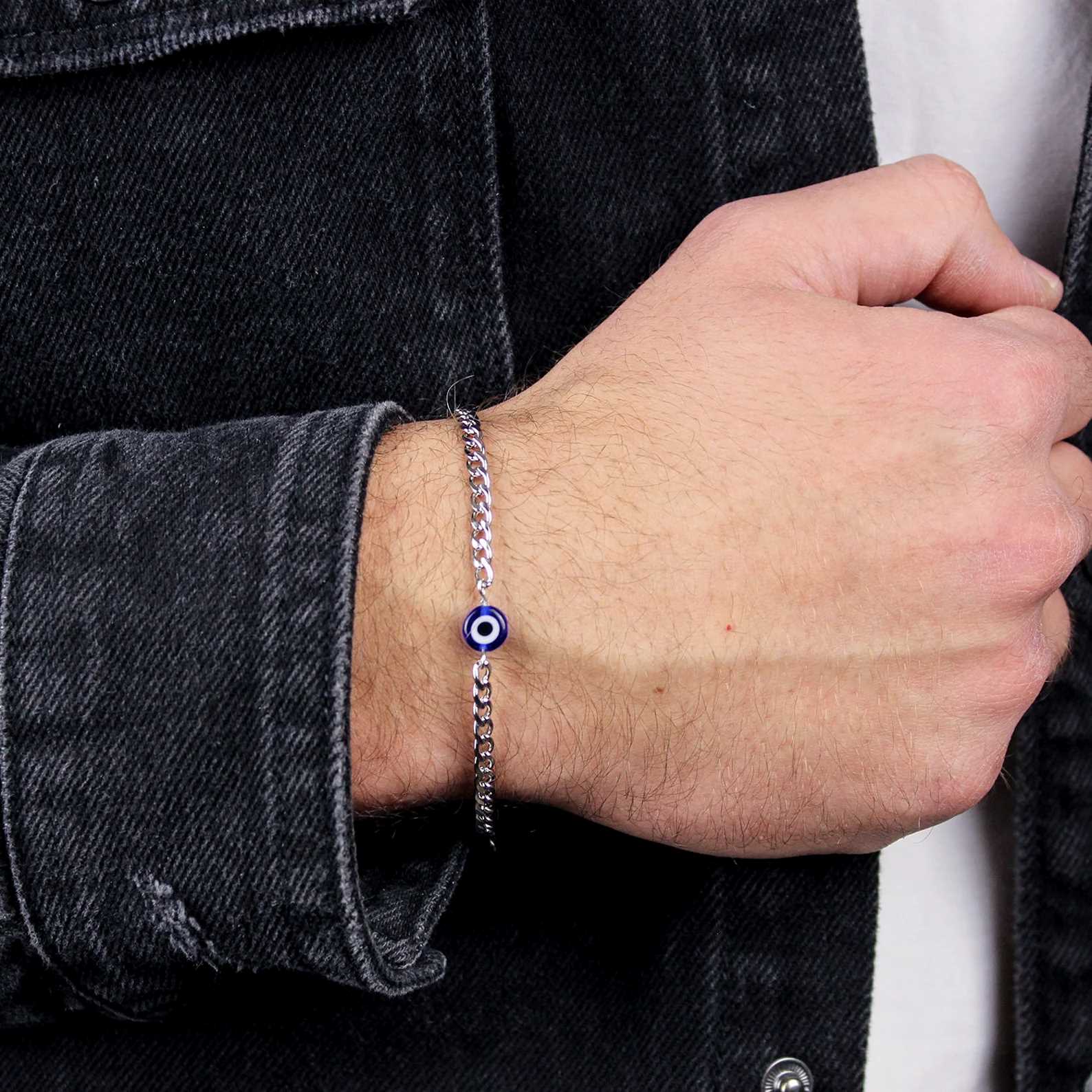 Silver Evil Eye Bracelet for Men