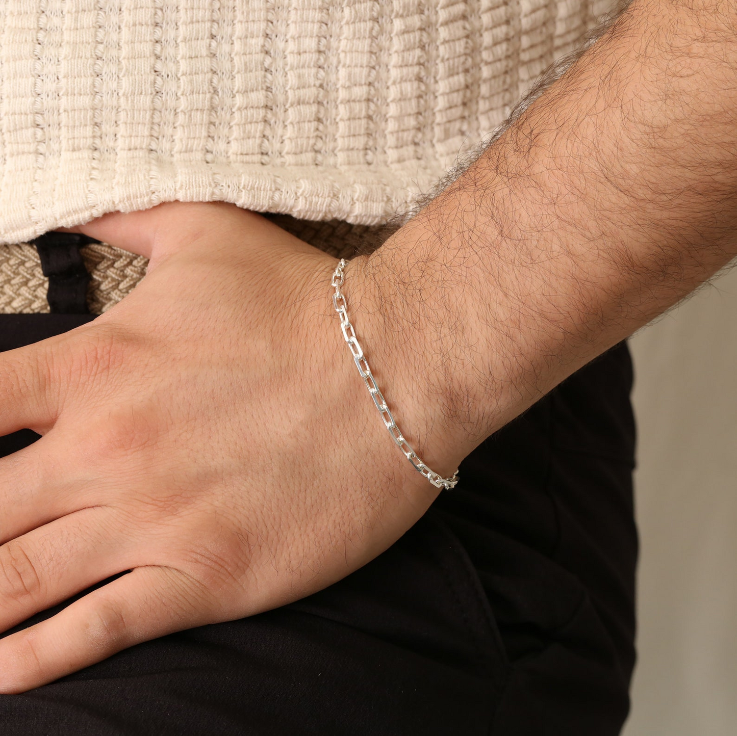 Paper Clip Silver Bracelet For Men