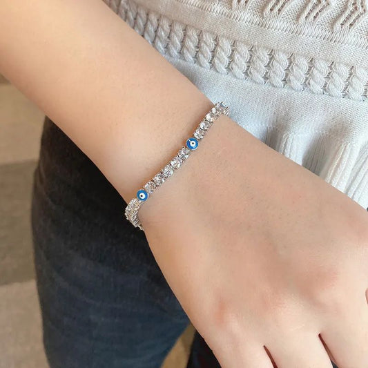 Protector's Gleam Silver Evil Eye Bracelet For Women