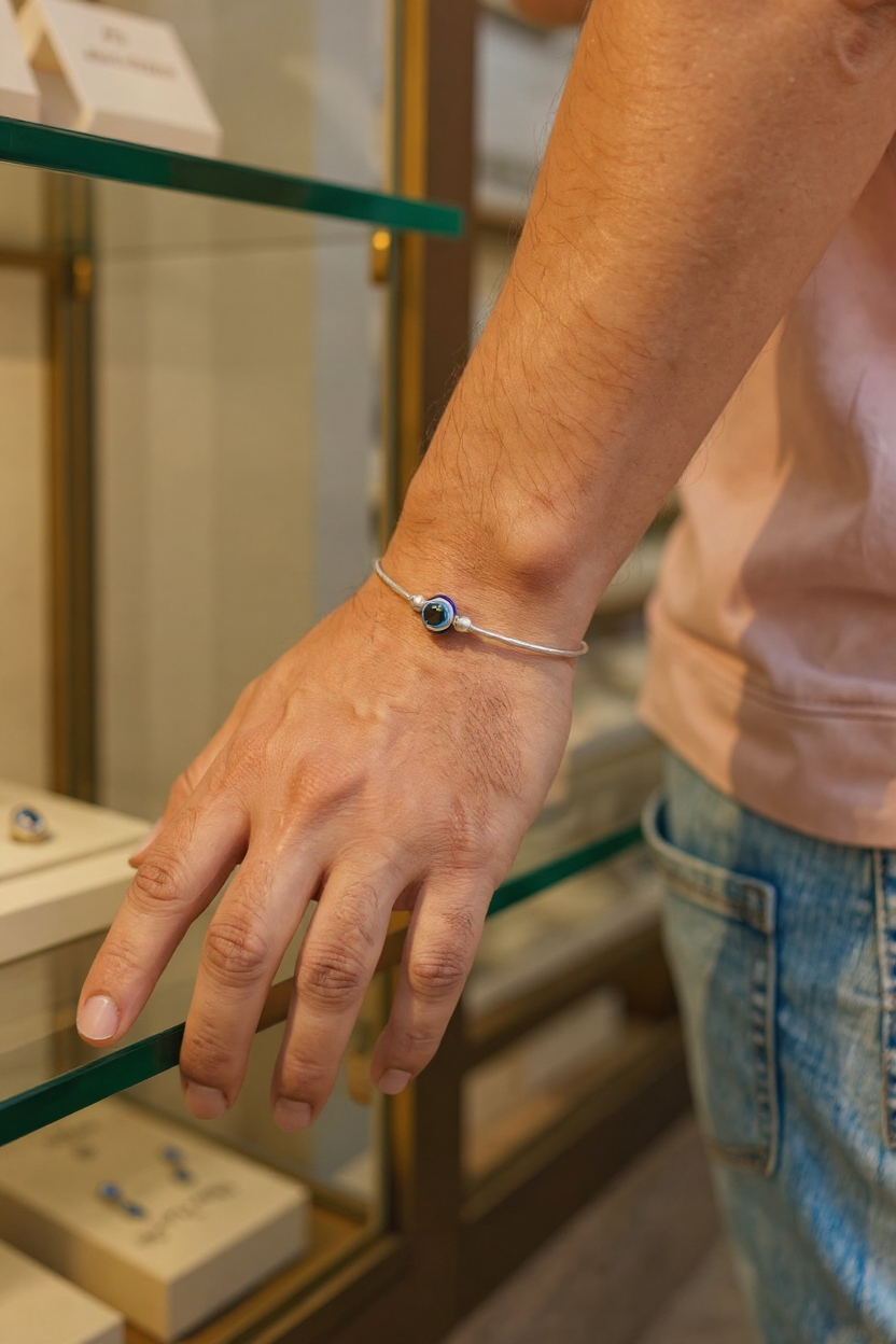 Silver Evil Eye Romania Bracelet for Men