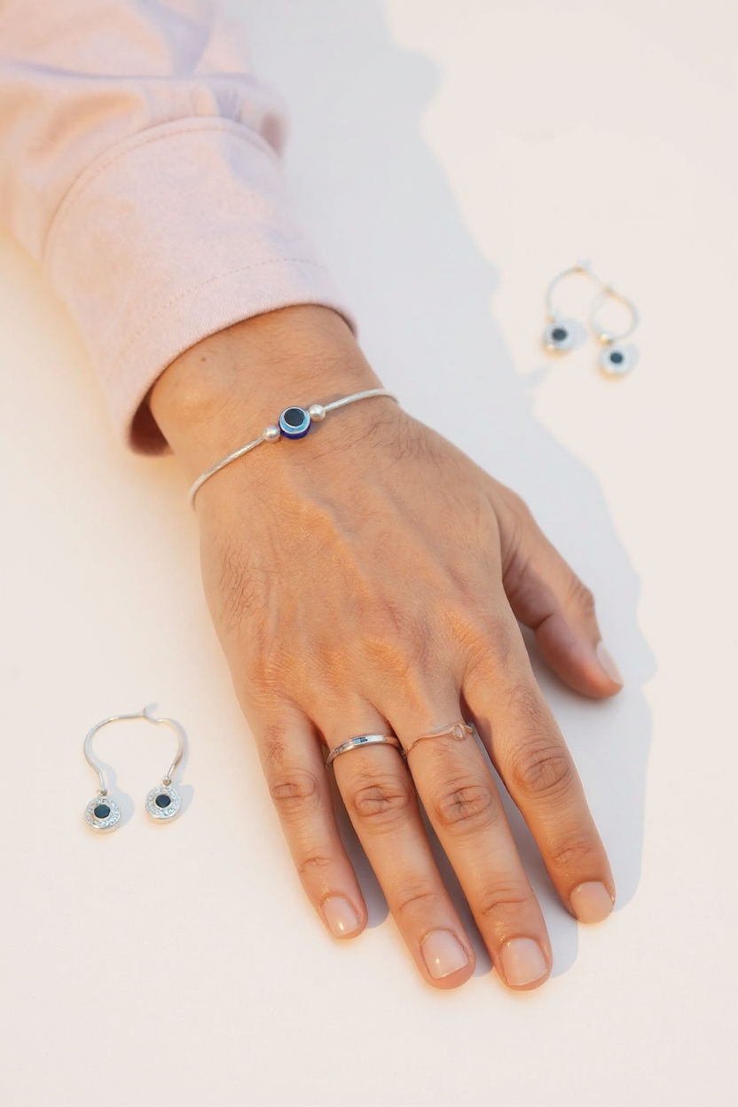 Silver Evil Eye Romania Bracelet for Men