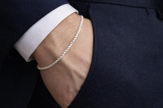Twisted Rope Silver Bracelet For Men