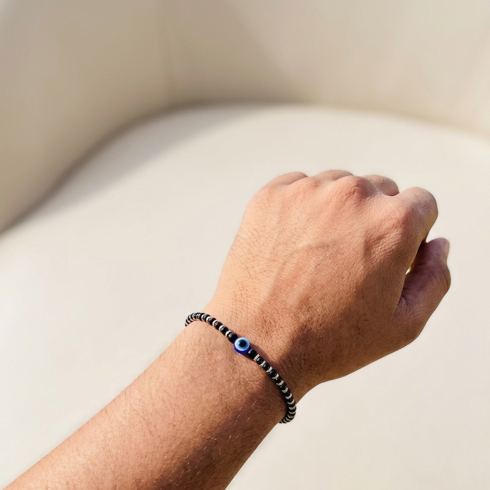 Silver Veil Eye Charm Bracelet For Men