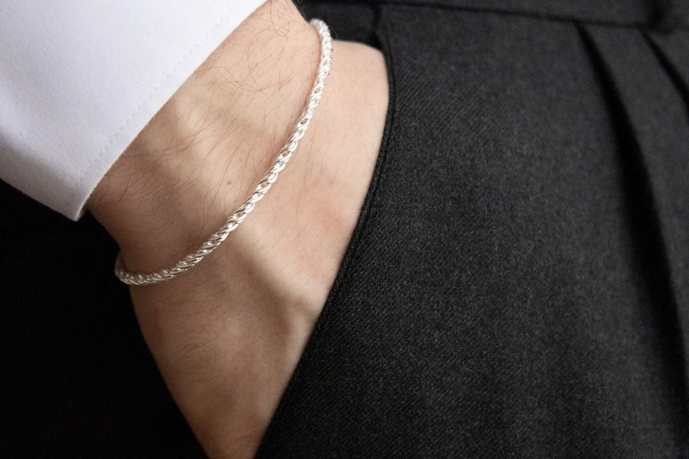Twisted Rope Silver Bracelet For Men