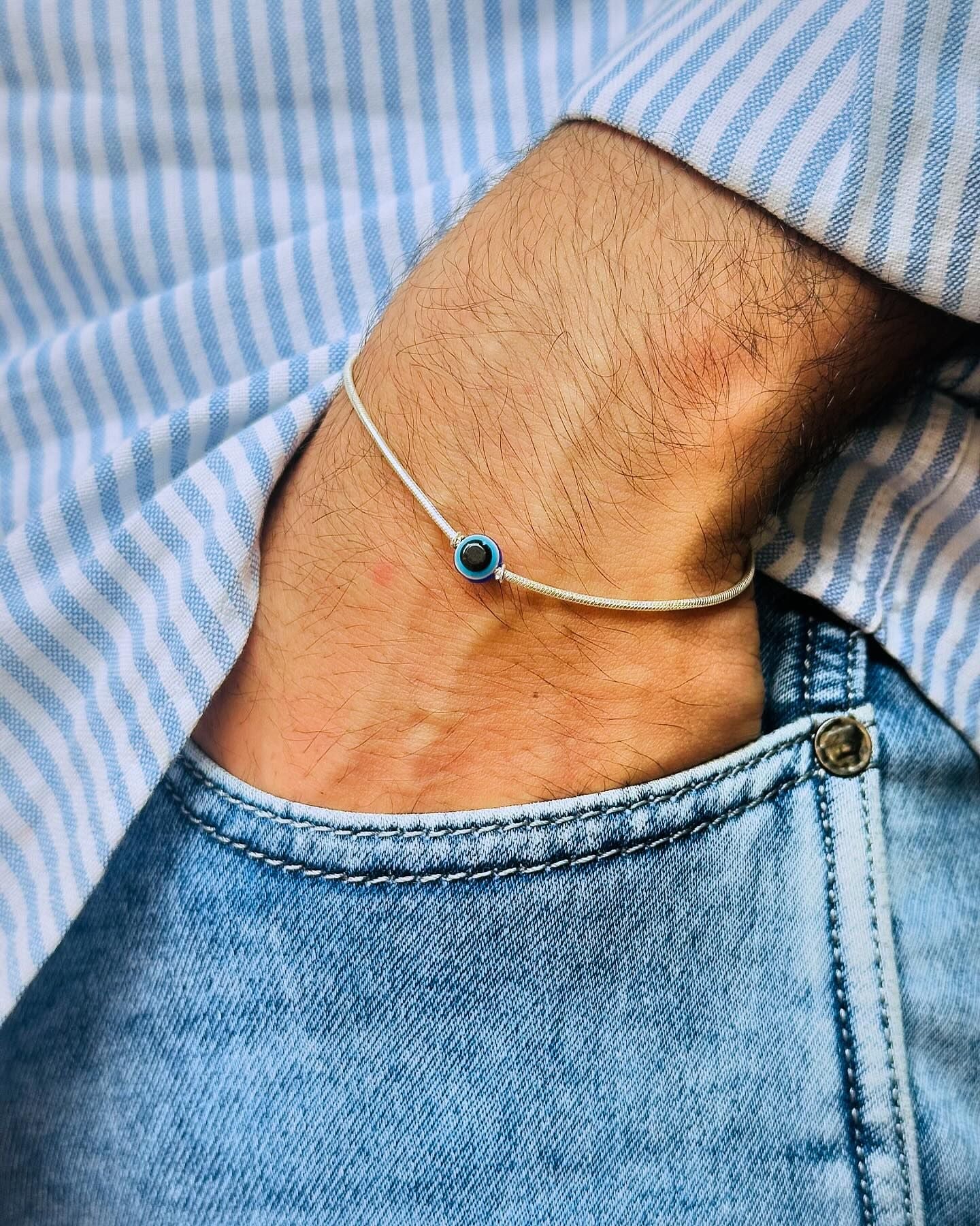 Silver Evil Eye Romania Bracelet for Men