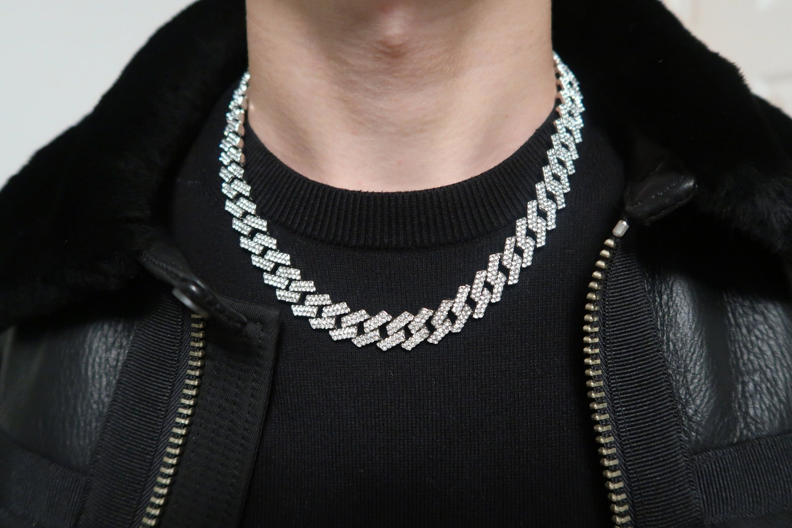 Mioni Curb Link Men's Lab Dia Silver Chain For Men