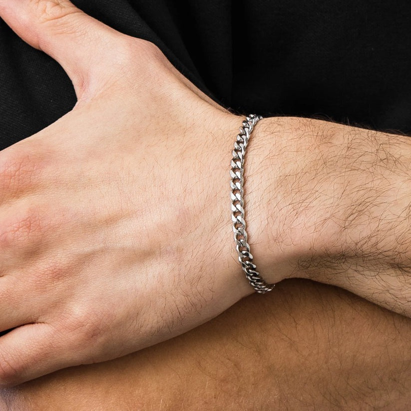 Amazon.com: Silver links chain bracelet for men,men's bracelet, flat chain,  groomsmen gift, gift for him, mens jewelry, gift for boyfriend, silver :  Handmade Products