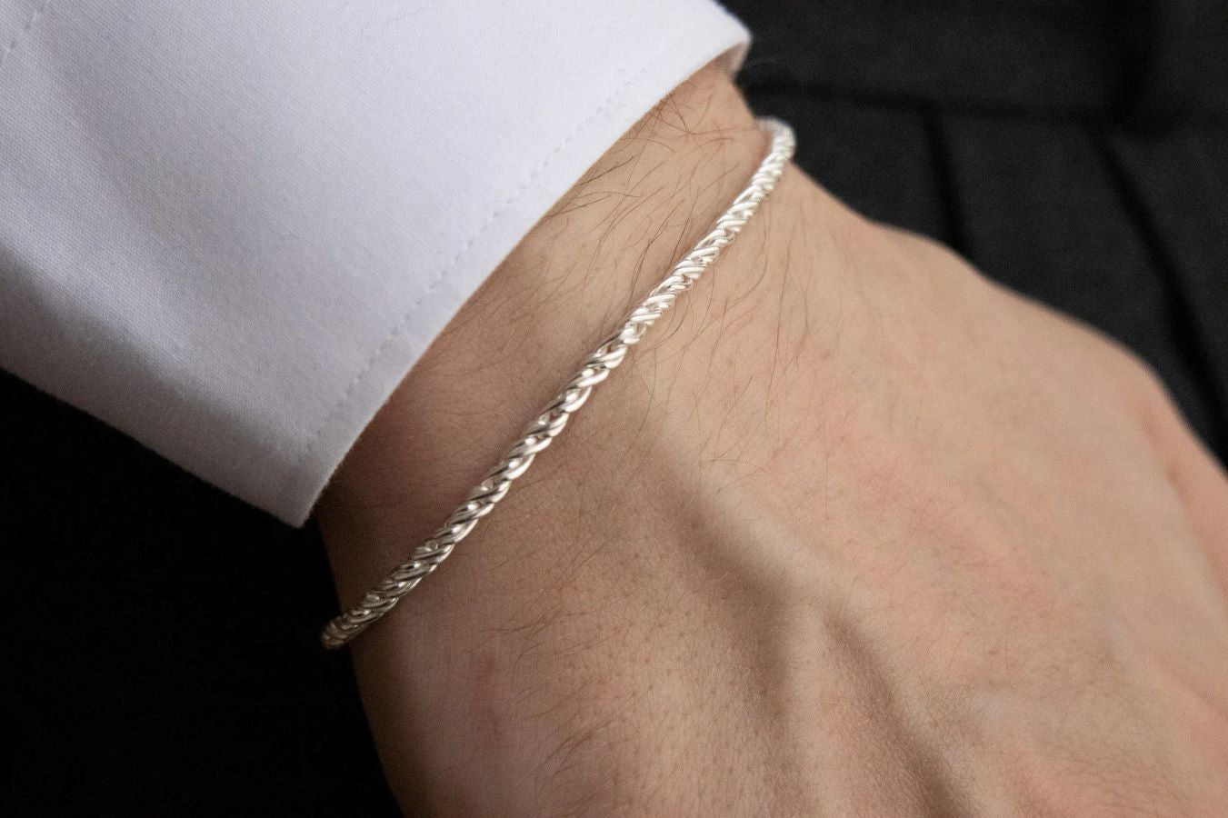 Twisted Rope Silver Bracelet For Men