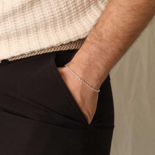 Paper Clip Silver Bracelet For Men