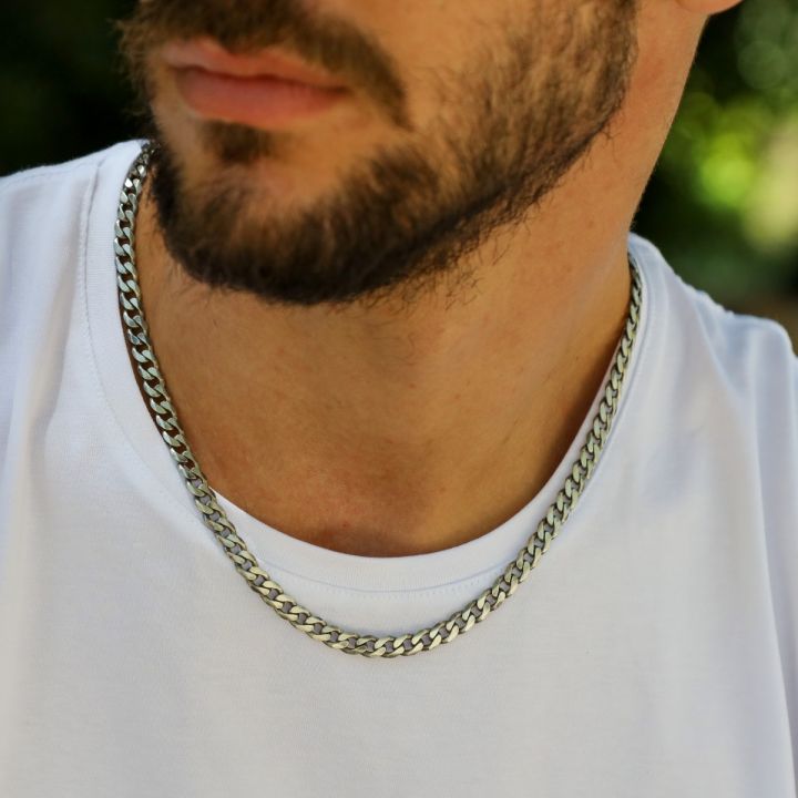 Cuban  Mens Silver Chain Necklace