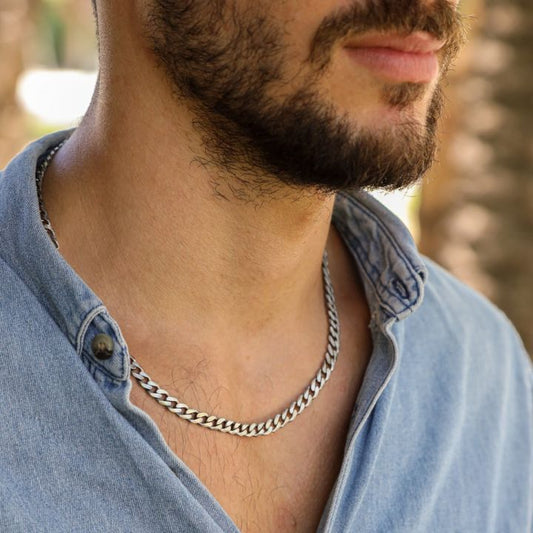 Cuban  Mens Silver Chain Necklace